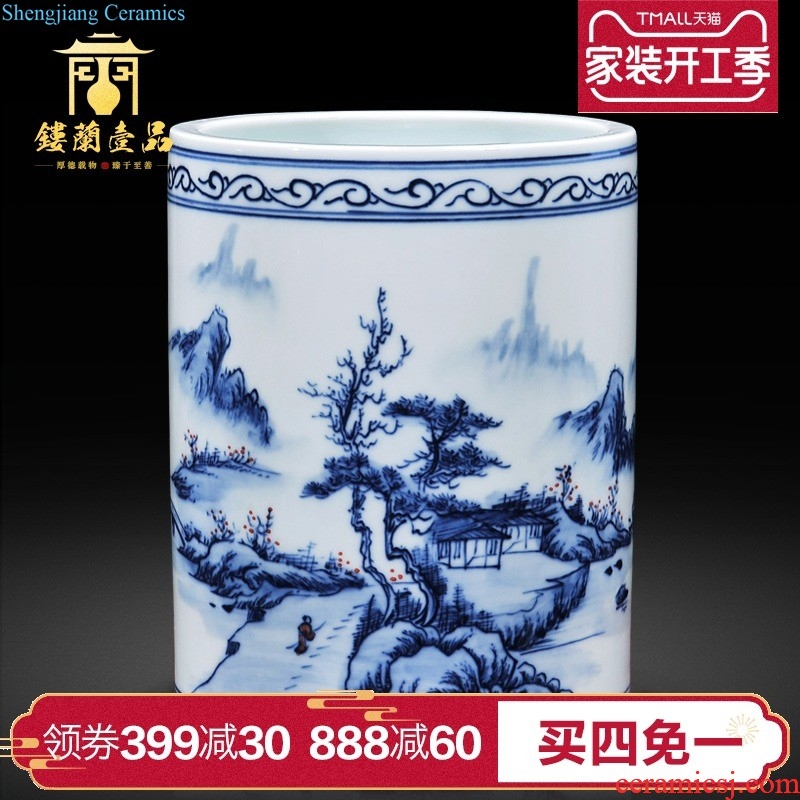 Jingdezhen ceramics Antique hand-painted porcelain brush pot study writing brush washer four treasures of the study The sitting room adornment is placed