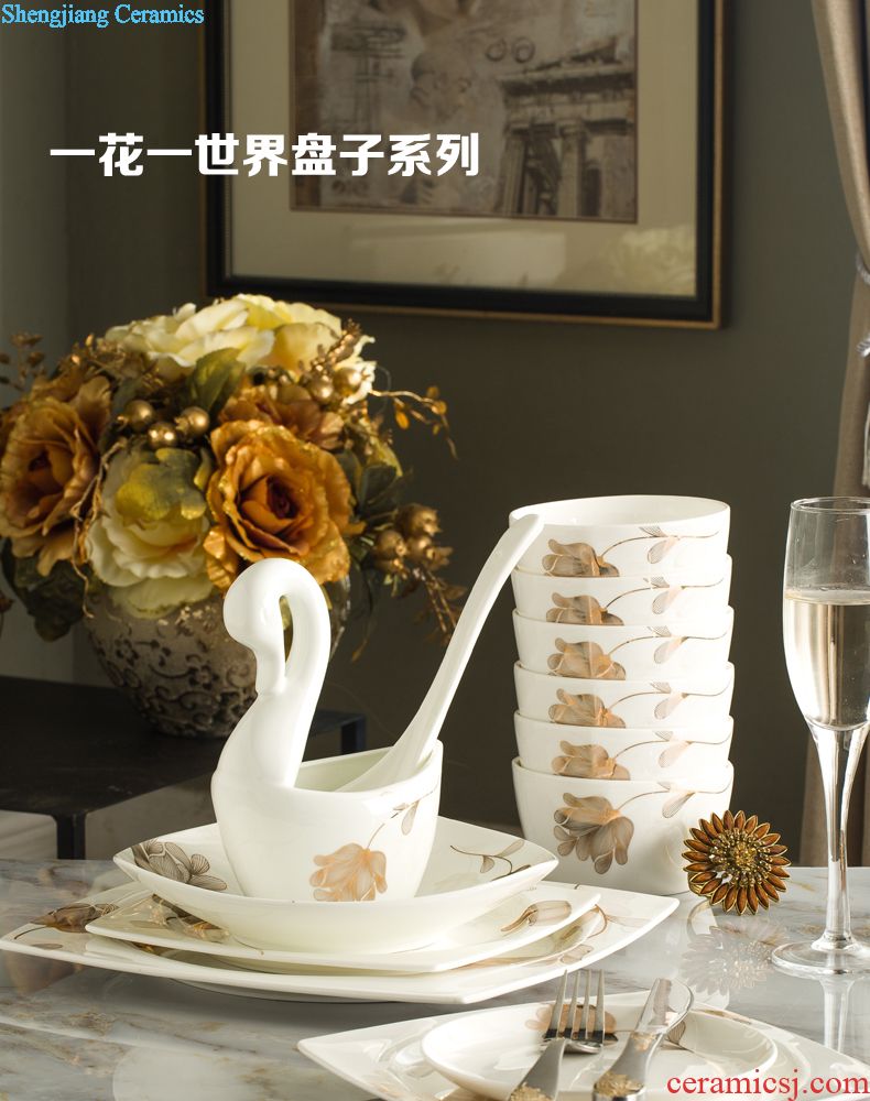Bone China soup plate flat plate of beefsteak Put desk tray hotel home 8 inch 10 inch jingdezhen ceramic plate