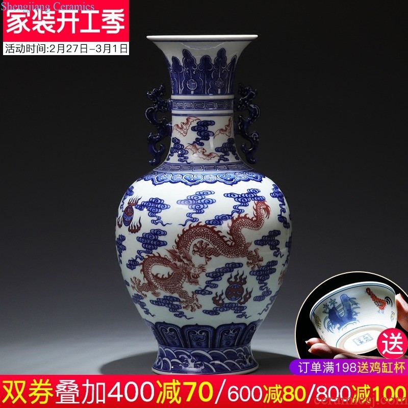 Jingdezhen ceramics pure hand-carved hand-painted vases, flower arranging place Chinese porcelain home decoration in the living room