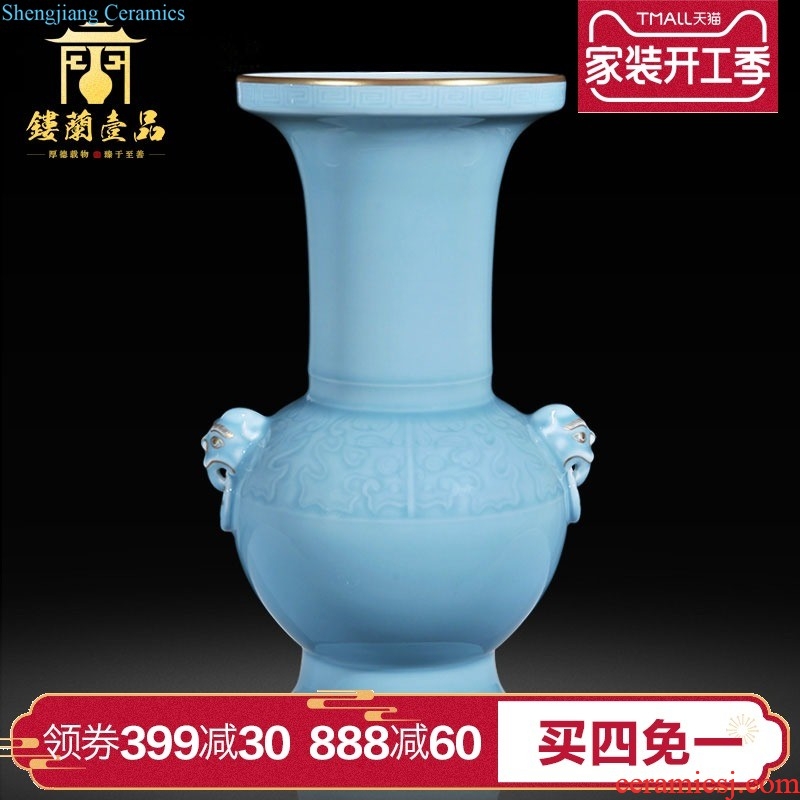 Jingdezhen ceramics blue and white youligong ears statue imitation qing qianlong vase furnishing articles sitting room home decor collection