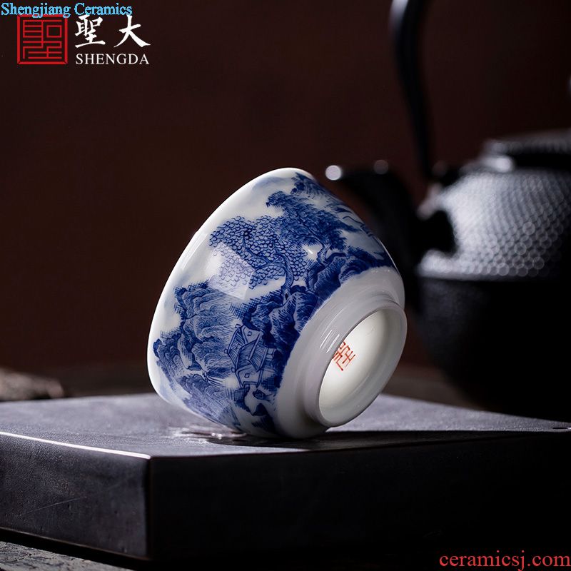 Holy big blue and white landscape teacups hand-painted ceramic kung fu masters cup sample tea cup full manual of jingdezhen tea service