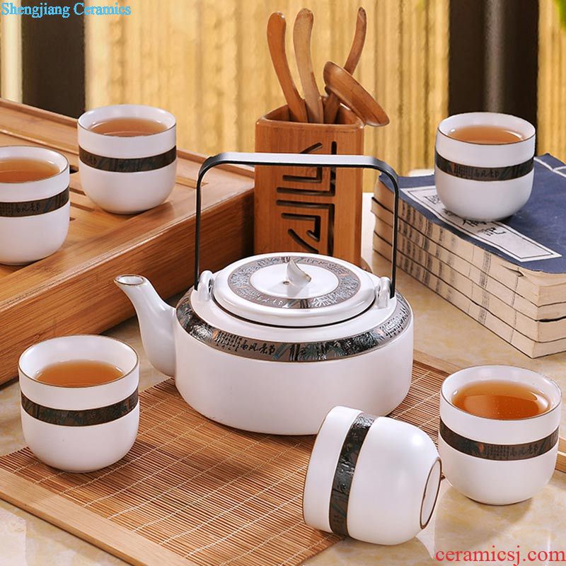 Jingdezhen antique collection 8 head double colored enamel tea set Imperial pastel principal Tea tray cup suit the teapot