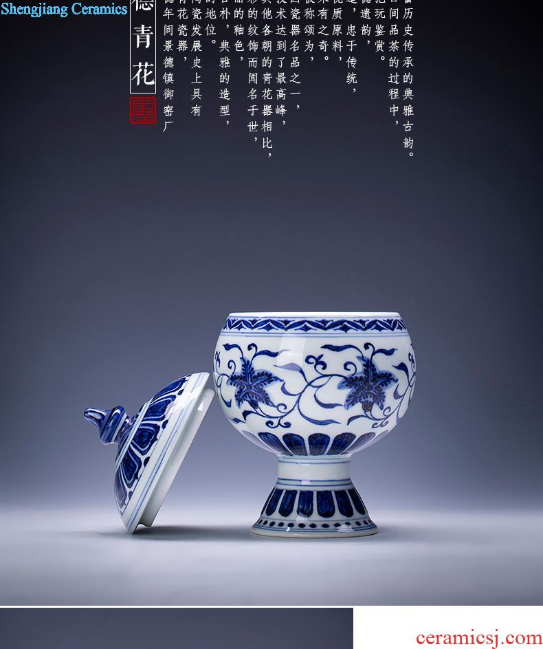 Holy big ceramic cover rear hand-painted imitation Ming blue and white with a bunch of lotus lines cover all hand jingdezhen kung fu tea accessories