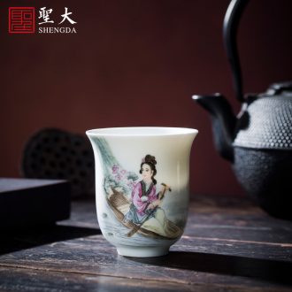 The big cup sample tea cup hand-painted ceramic kung fu colored enamel disc abdominal jingdezhen blue and white landscape master cup of tea