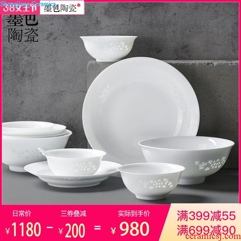 Inky jingdezhen blue and white porcelain dishes suit bone China phnom penh dishes Chinese ceramic tableware suit Gold peony