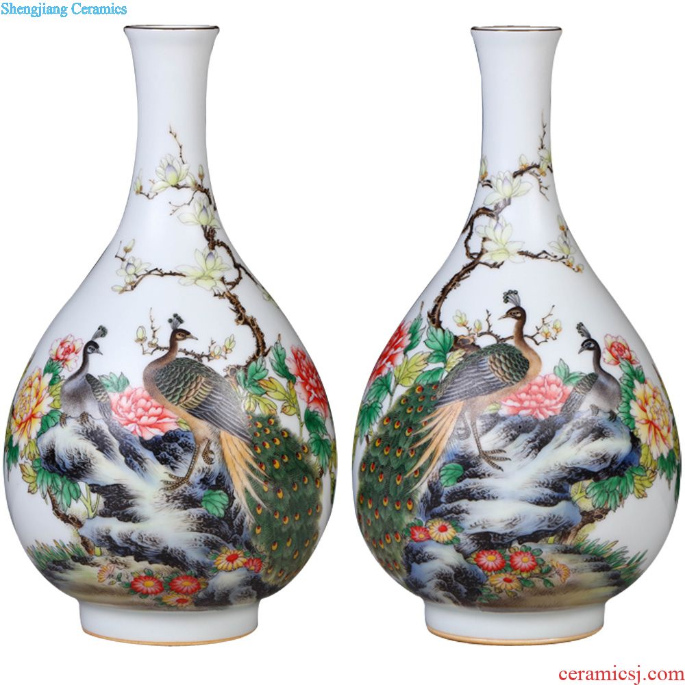 Jingdezhen ceramics archaize grilled green flower poems on vase peony Chinese sitting room porch collection furnishing articles