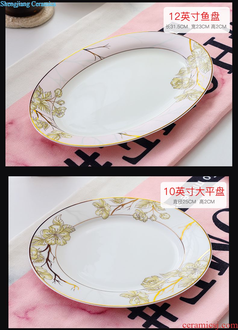 Chopsticks bone porcelain tableware suit jingdezhen household bone porcelain tableware suit small and pure and fresh bone bowls plates combination