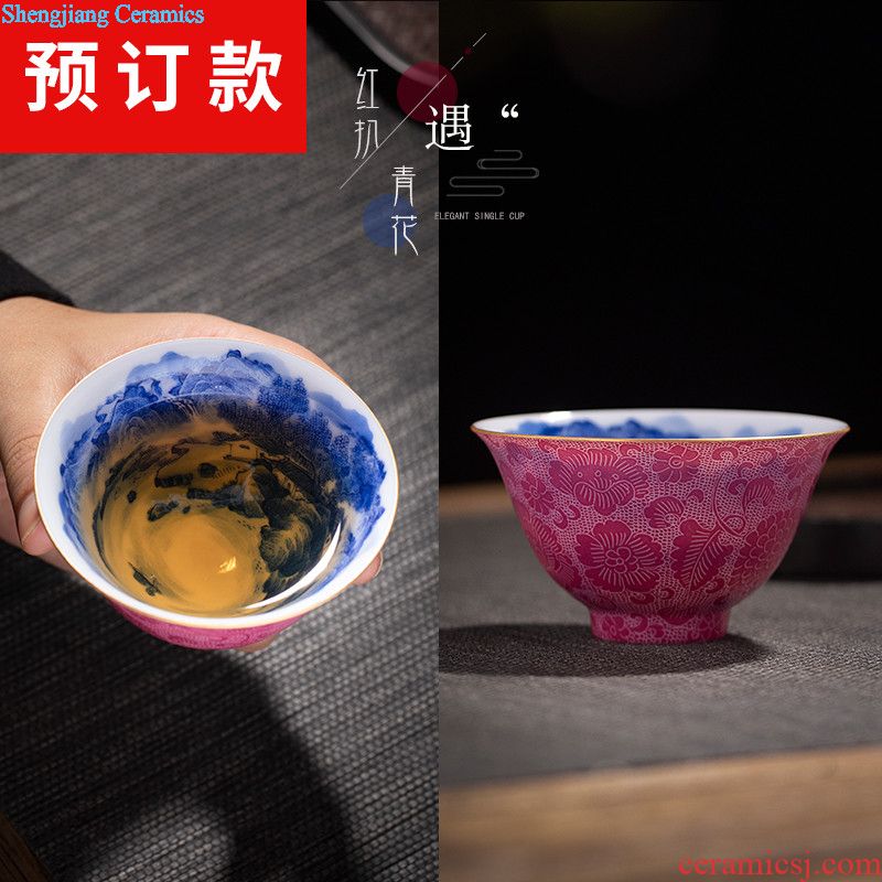Jingdezhen hand-painted ceramic kung fu master sample tea cup cup cup single cup wire inlay enamel colour satisfied individual cups