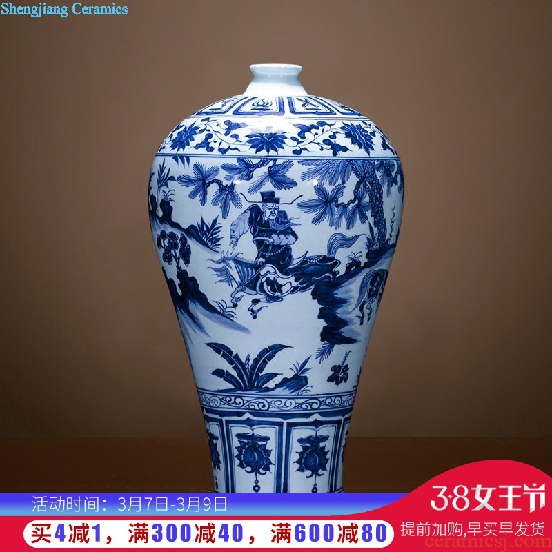 Jingdezhen blue and white porcelain vase antique hand-painted ceramics bound branch lotus new Chinese style household rich ancient frame is placed in the living room