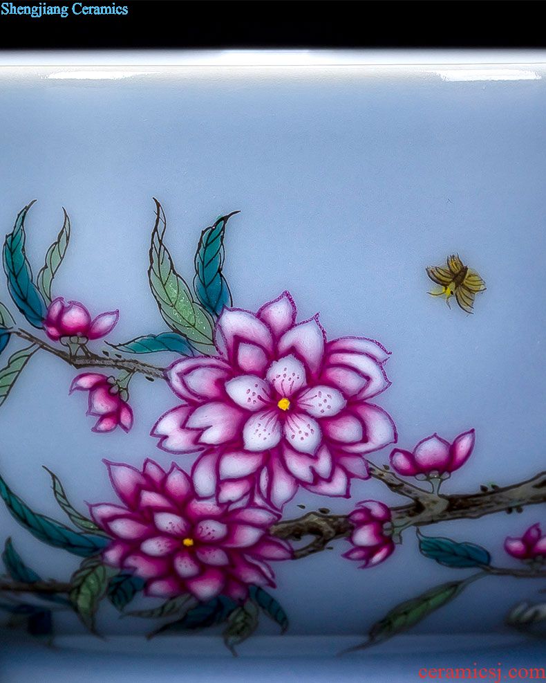 Holy big ceramic kung fu teacups hand-painted color ink cui edge boat moored stream of cup sample tea cup jingdezhen tea cup