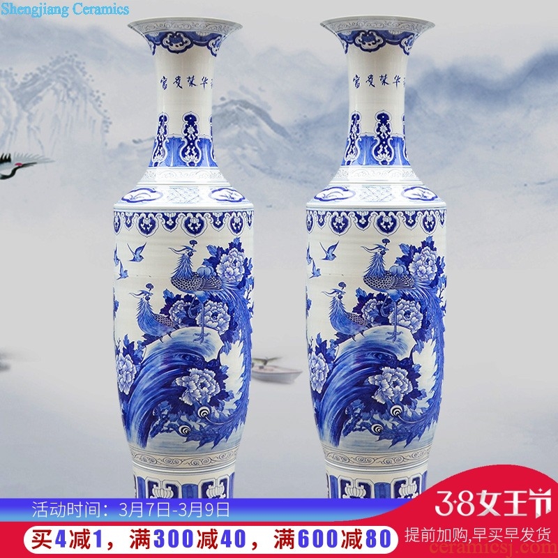 Jingdezhen ceramics hand-painted guest-greeting pine high landing craft large blue and white porcelain vase sitting room hotel decoration furnishing articles