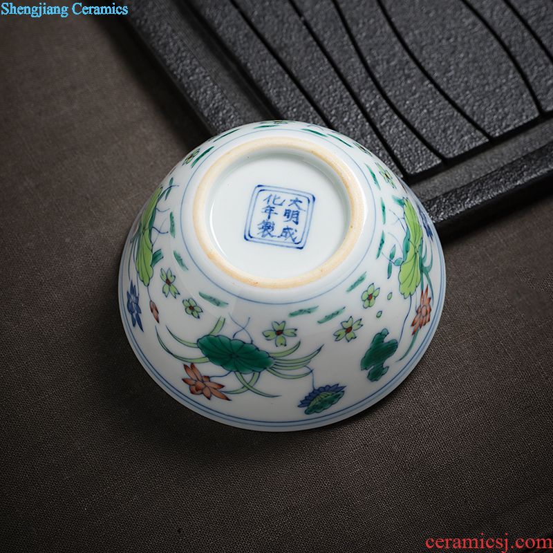 Ceramic sample tea cup bowl jingdezhen blue and white kung fu masters cup hand-painted teacup archaize ruyi lotus flower