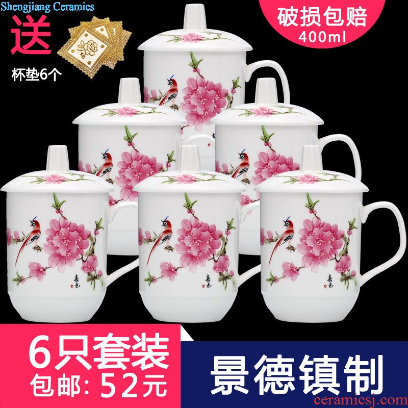 Delin jingdezhen ceramic cup with cover cup office meeting hotel ceramic cups 8 only 350 ml water