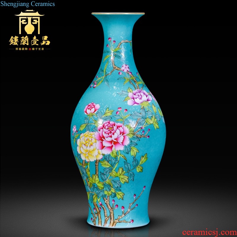 Jingdezhen ceramics hand-painted pastel lotus flower vase collection of new Chinese rich ancient frame home sitting room adornment is placed