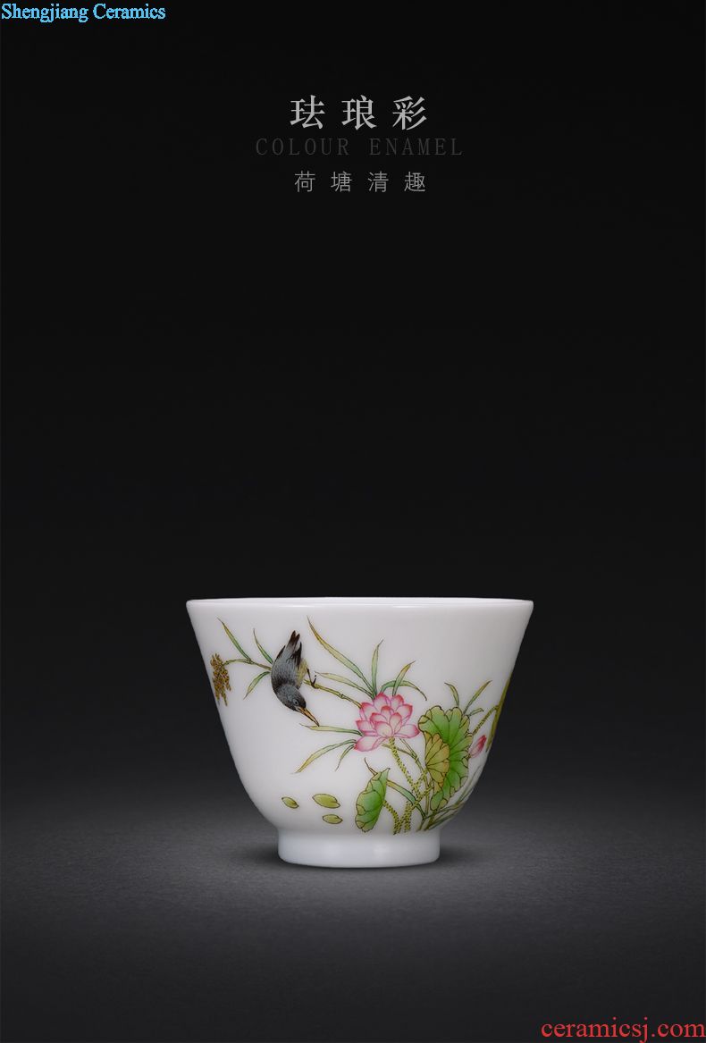 Jingdezhen hand-painted colored enamel sample tea cup single cup scene emperor people cup kung fu tea cups small cup a cup of tea