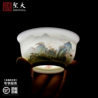St big blue and white landscape enamel colors teacups hand-painted ceramic kung fu lotus flower grain - six-party cup of jingdezhen tea service