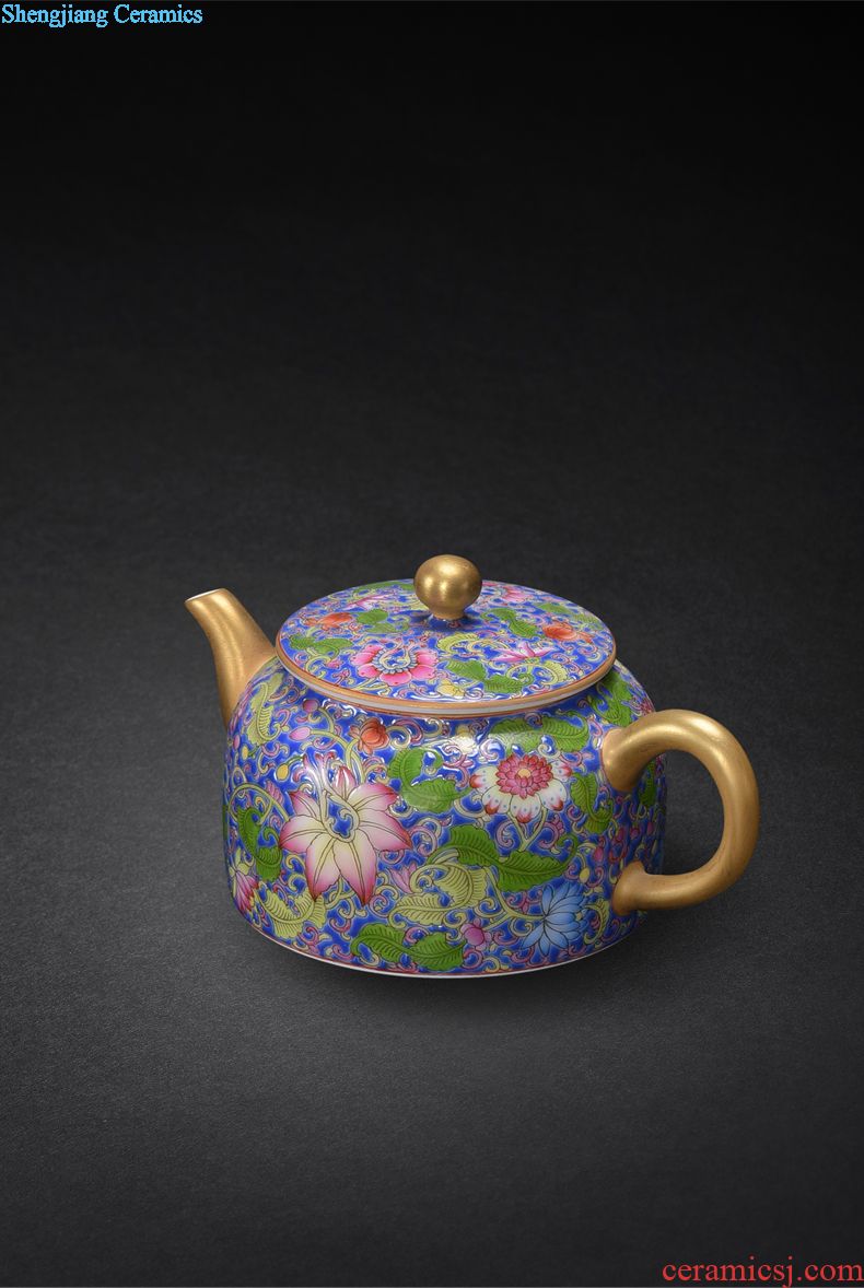 JingJun hand-painted ji blue colored enamel kung fu tea teapot jingdezhen pure manual color glaze ceramics little teapot