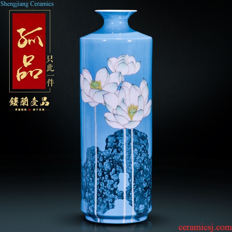 Jingdezhen ceramics hand-painted pastel lotus flower vase collection of new Chinese rich ancient frame home sitting room adornment is placed