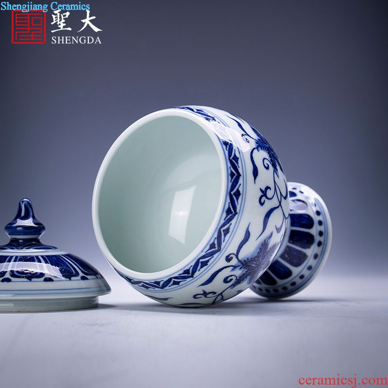 Holy big ceramic cover rear hand-painted imitation Ming blue and white with a bunch of lotus lines cover all hand jingdezhen kung fu tea accessories