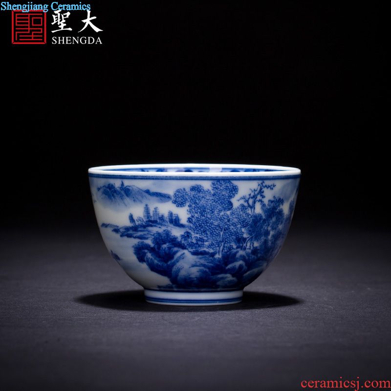 Holy big three to tureen teacups hand-painted ceramic antique blue-and-white the ancient philosophers figure make tea bowl full manual of jingdezhen tea service