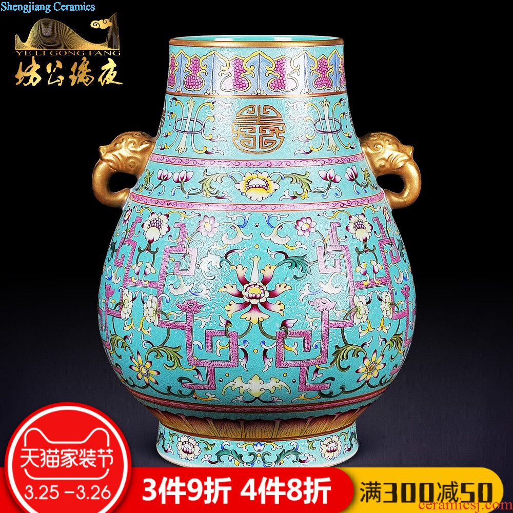 Jingdezhen ceramics archaize sitting room of large Chinese blue and white porcelain vase flower arranging household adornment rich ancient frame furnishing articles