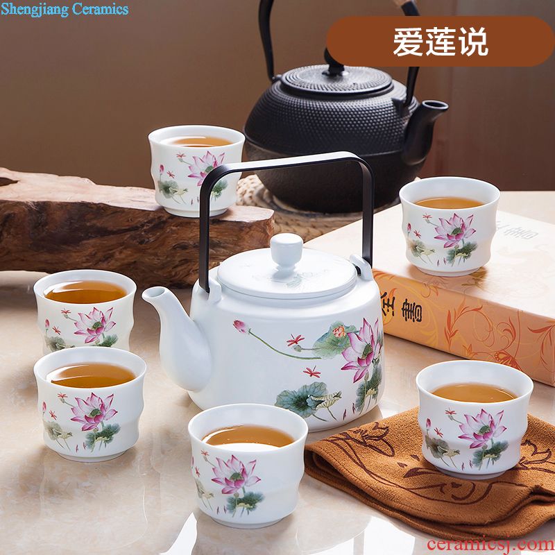 Jingdezhen antique collection 8 head double colored enamel tea set Imperial pastel principal Tea tray cup suit the teapot