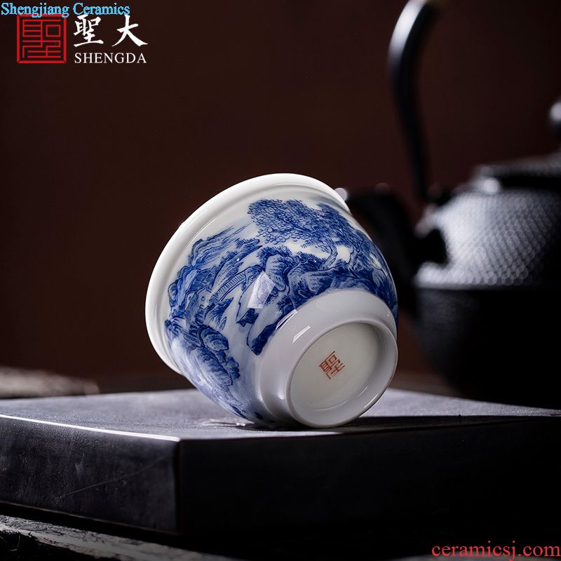 Holy big blue and white landscape teacups hand-painted ceramic kung fu yu Yin master cup sample tea cup all hand of jingdezhen tea service