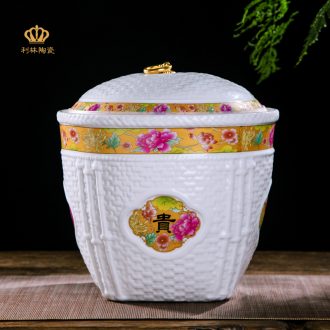 Ceramic barrel rice bucket storage bins insect-resistant moistureproof housewarming gift jingdezhen porcelain with cover flour barrels of marriage