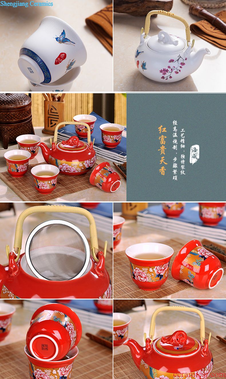 Jingdezhen antique collection 8 head double colored enamel tea set Imperial pastel principal Tea tray cup suit the teapot