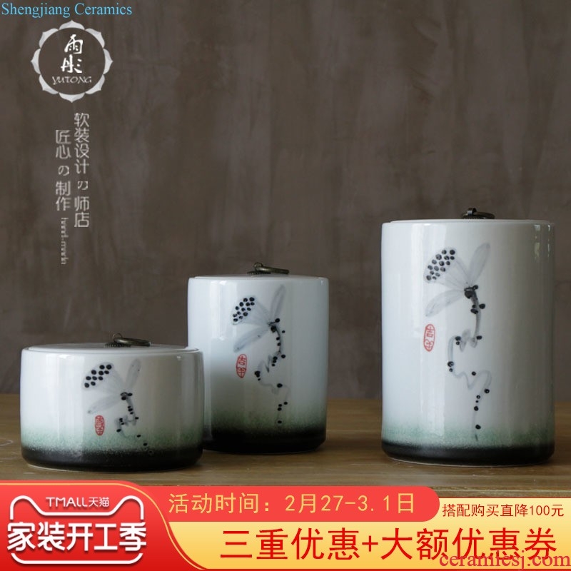 The rain tong home | jingdezhen Chinese zen furnishing articles The sitting room porch decoration ceramic blue round ceramic pot