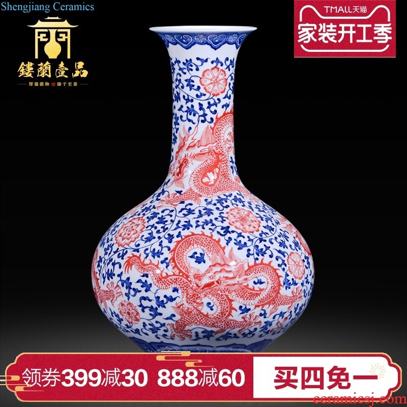 Jingdezhen ceramics archaize qianlong pastel green space around branch grain mei bottles of sitting room home decoration collection furnishing articles