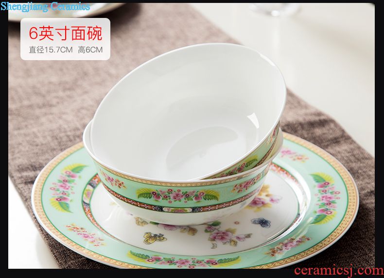 Dishes and cutlery set 60 head paint by hand bone porcelain tableware Chinese rural household ceramic bowl dish dish sets