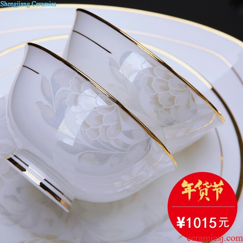 Jin qiu tong Jingdezhen ceramics 60 head paint edge bone porcelain tableware suit dishes Western-style palace style