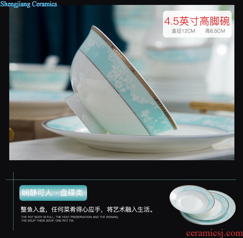 Jingdezhen dishes suit high-grade bone China tableware shadow green bowl chopsticks suit Chinese style household housewarming gift JinHe outfit