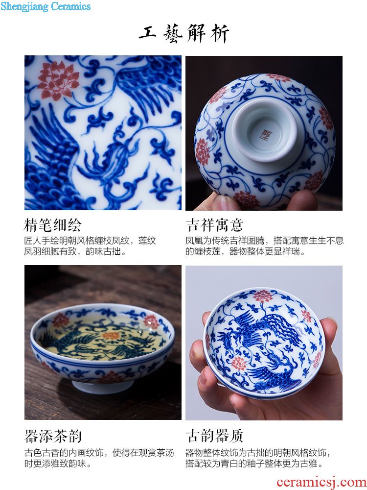 Jingdezhen blue and white sample tea cup hand-painted bei song poetry post oil, aromatic, round abdomen kung fu tea tea set collection level