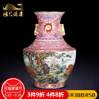 Archaize of jingdezhen ceramics powder enamel hand-painted five tiger general vase Chinese style living room TV cabinet decorative furnishing articles