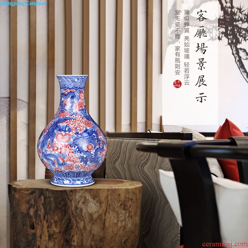 Jingdezhen ceramics furnishing articles imitation qing yongzheng nine peach blossom of blue and white porcelain bottle of Chinese style living room decoration home decoration