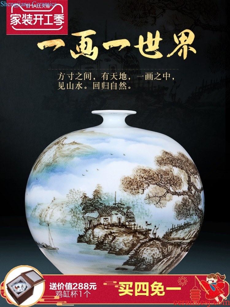 Jingdezhen ceramics hand-painted dried flower flower vase Chinese modern bedroom sitting room adornment is placed a wedding gift