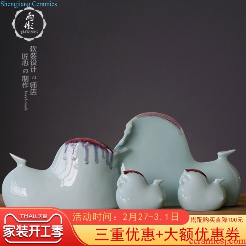 The rain tong household | hand knead shadow celadon porcelain bird Jingdezhen ceramics by hand furnishing articles process