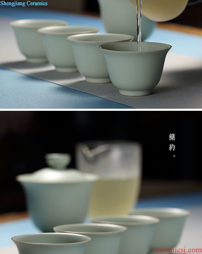 The three frequently tureen suit household sample tea cup of jingdezhen ceramic hand-painted kung fu tea set S13006 blue tie up branches