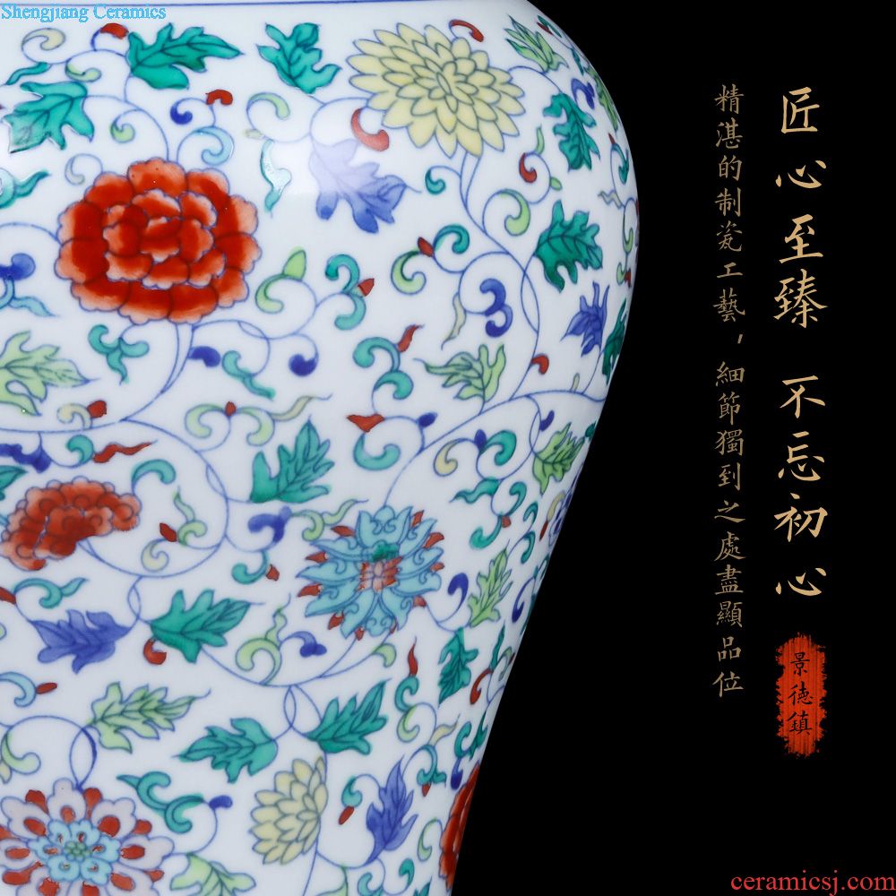 Jingdezhen ceramics imitation qing qianlong bucket color lotus pattern consistent ear vase sitting room adornment of Chinese style household furnishing articles