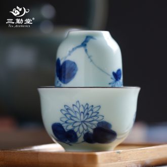 Three frequently hall owner of blue and white porcelain cup Single cup hand-painted ceramic cups of jingdezhen tea service sample tea cup S43027