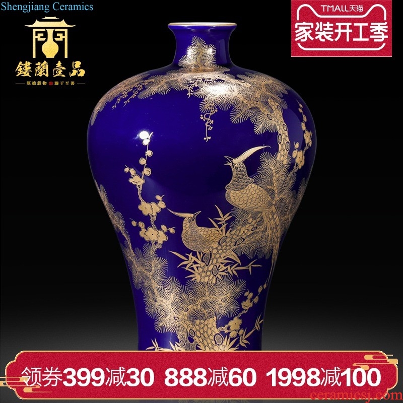 Jingdezhen ceramics hand-painted color ink paint peony vases, collection of new Chinese style household sitting room adornment is placed