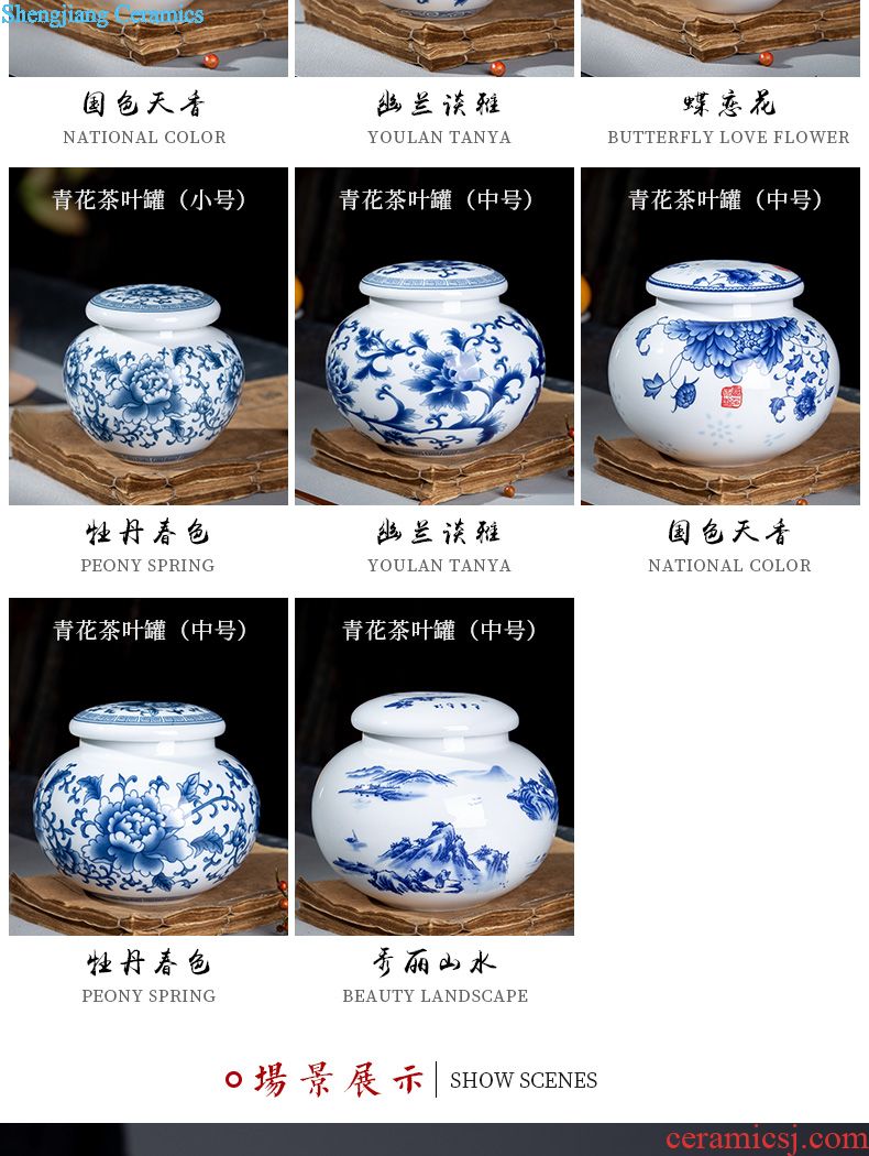 Jar of jingdezhen blue and white porcelain, ceramic tea small mini portable circular tanks seal tea storage tanks