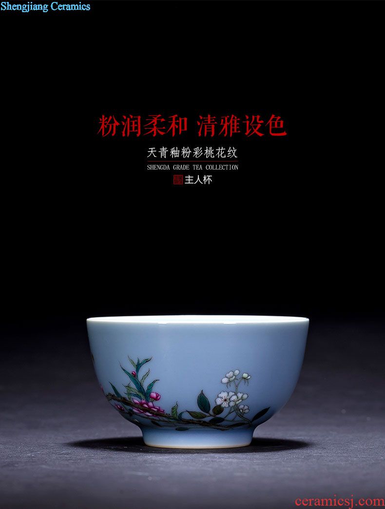 Holy big ceramic kung fu teacups hand-painted color ink cui edge boat moored stream of cup sample tea cup jingdezhen tea cup