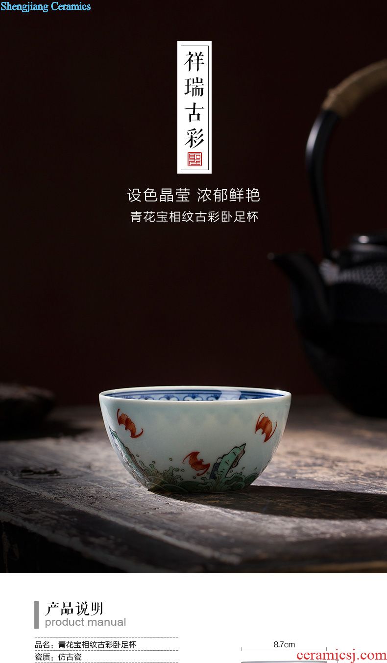 The big blue and white paint renshi peony grains teacups hand-painted ceramic kung fu master cup sample tea cup of jingdezhen tea service