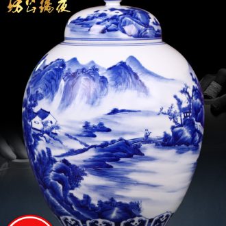 Jingdezhen ceramics vase furnishing articles imitation qing qianlong powder blue glaze double listen barrels of the sitting room of Chinese style household ornaments