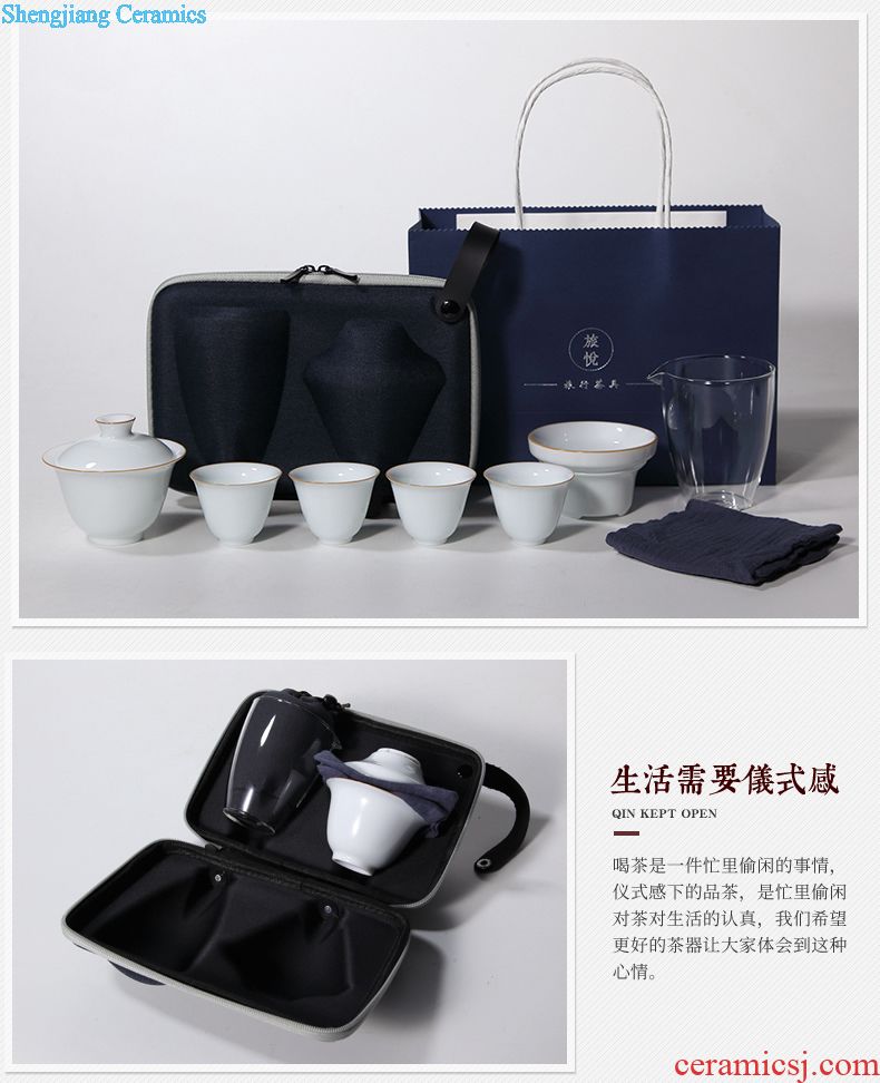 Three frequently mini small caddy ceramics Jingdezhen tea set coarse pottery portable sealed cans S51059 black and white
