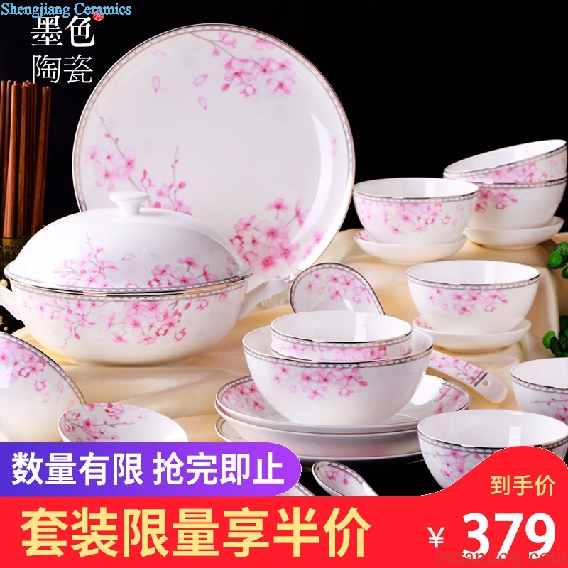 inky Jingdezhen blue and white porcelain ceramic tableware bowls of bone plate dishes suit Chinese gifts kai