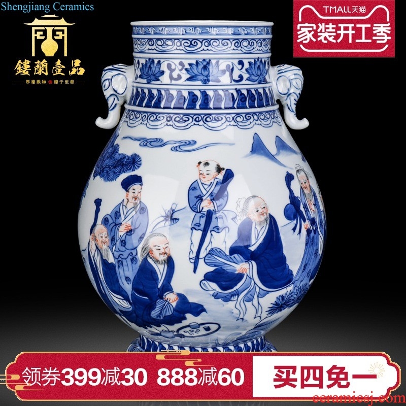 Jingdezhen ceramics antique flower arrangement of blue and white porcelain vase new Chinese style household living room TV cabinet collection furnishing articles